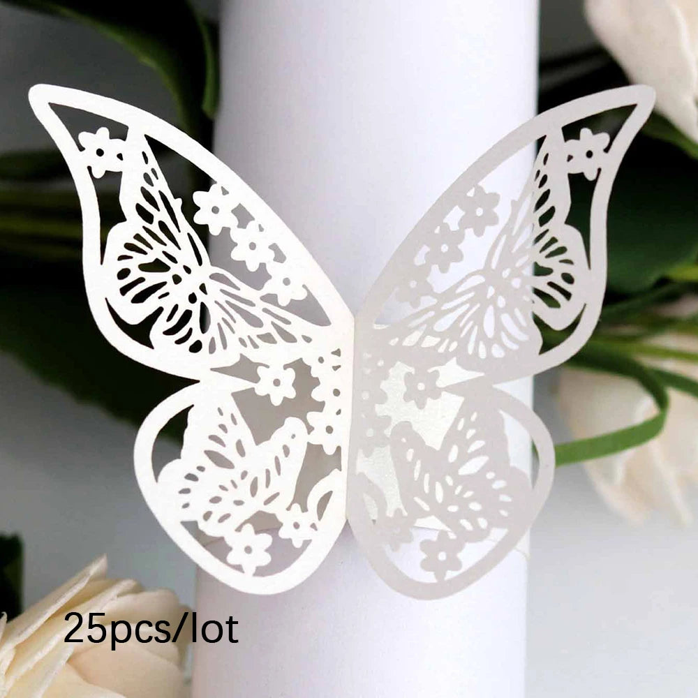 anneau serviettes papier motif papillon floral mariage anniversaire décoration table élégante vàng bạc hồng