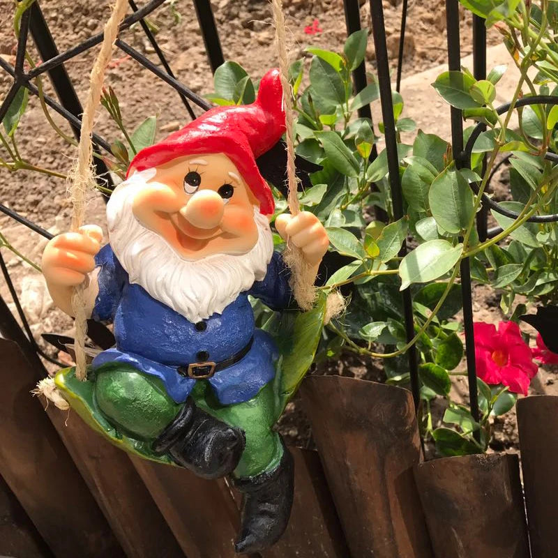 décoration intérieure extérieure poupée jardin gnome résine verte rouge bleue noire blanche classique hamac