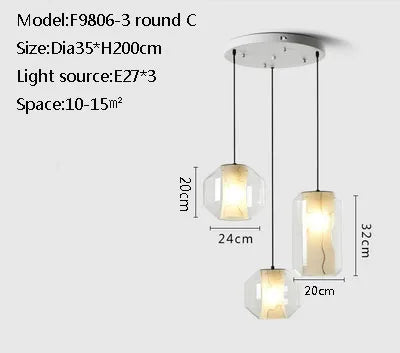lampe suspendue moderne marbre blanche transparente salon chambre hallhôtel(touch screen)