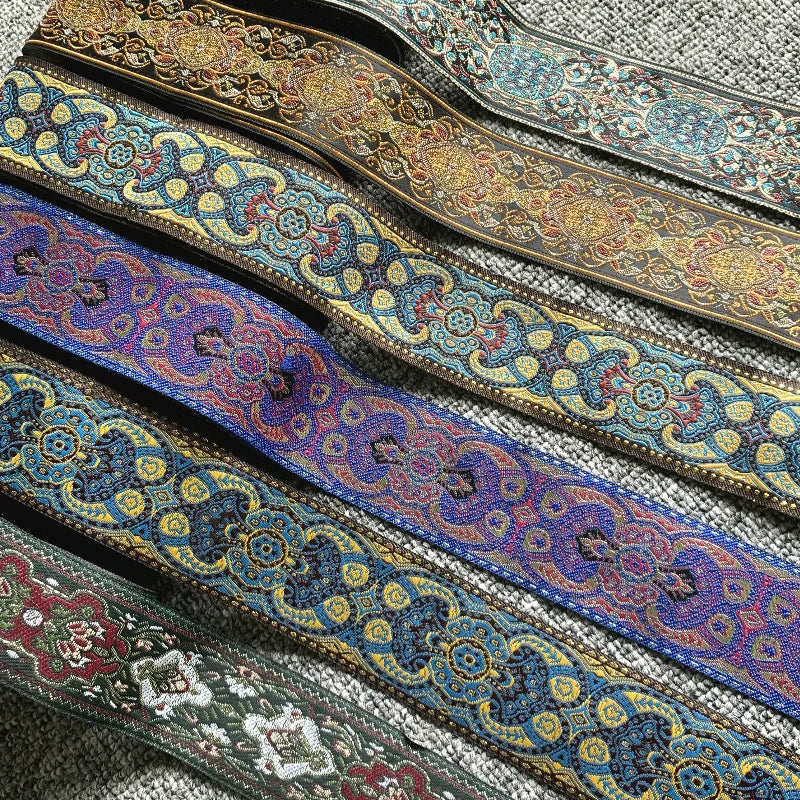 ruban decoratif polyester geometrique bleu rouge or vert classique eleve 10 yards largeur 2inch