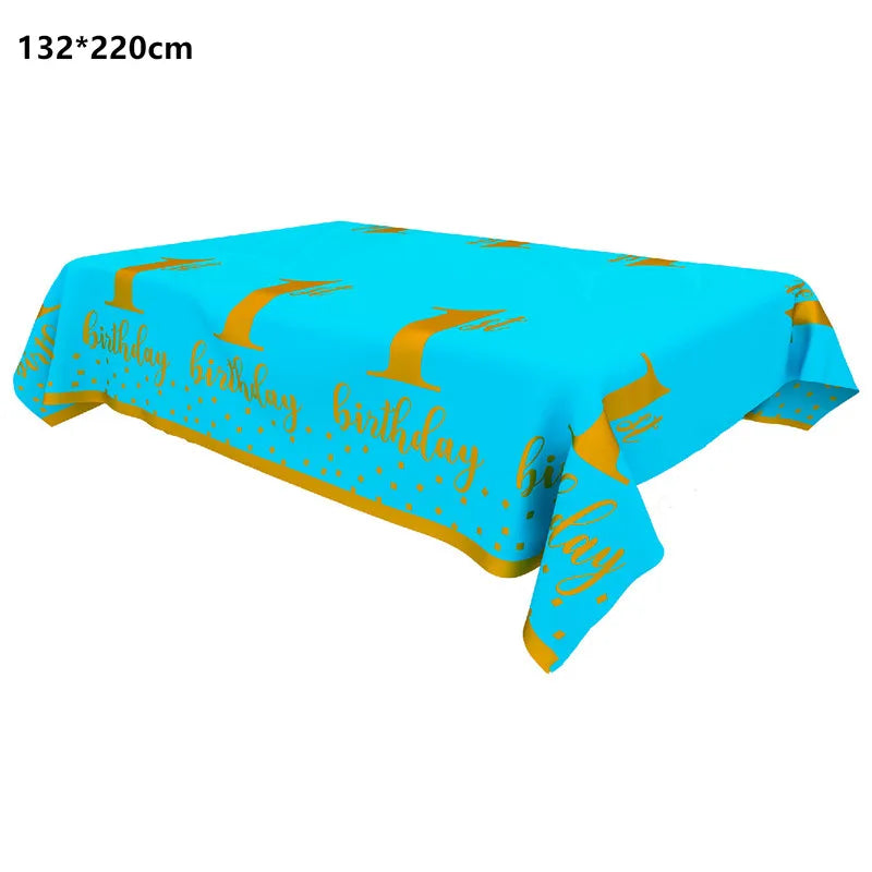 assiettes bleu clair anniversaire 1er anniversaire doré festif serviettes gobelets napkin tablecloth set festivités