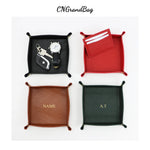 plateau rangement cuir noir rouge moderne porte clés montre carte boucles d'oreilles stylos figurine