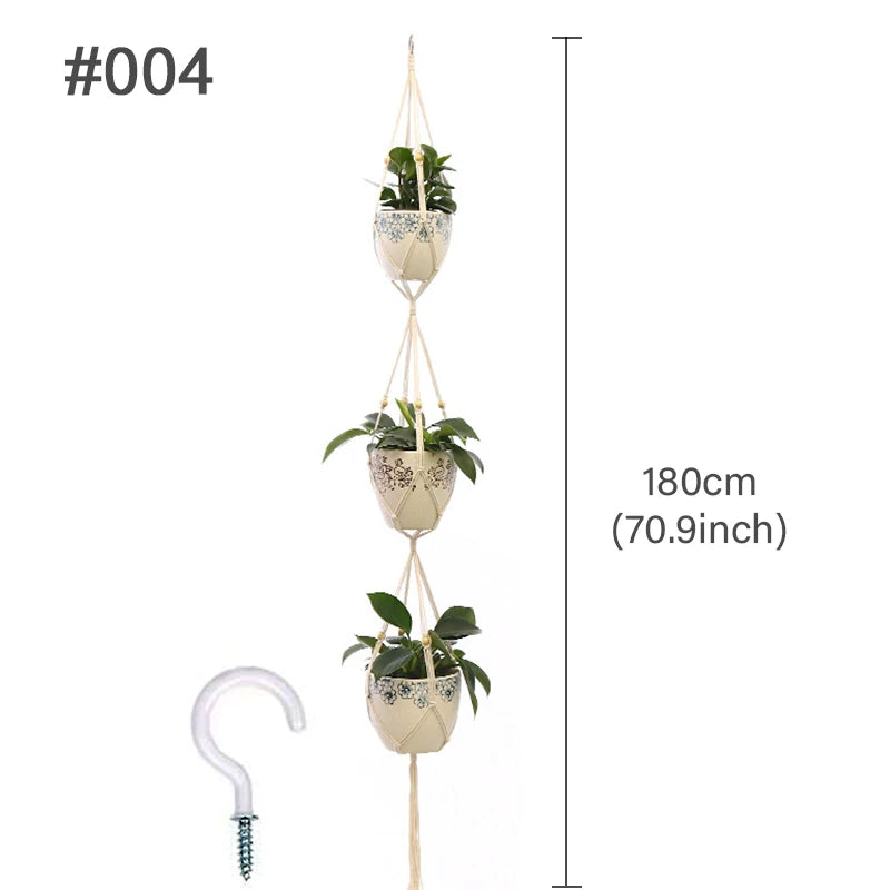 plante suspendue macramé décoratives boho artisanale pot fleur blanc anneaux métalliques decoration murale cour
