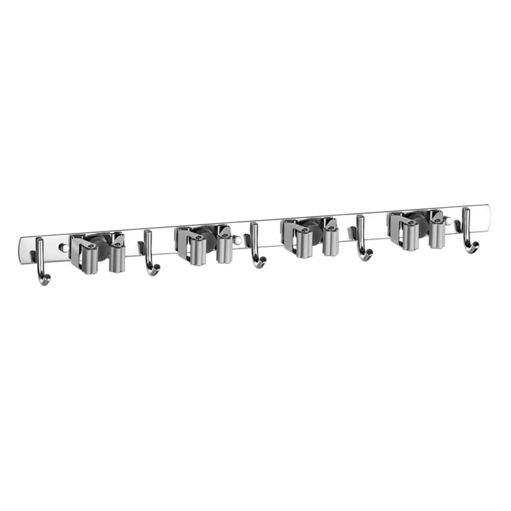 porte balais argenté vert clair adhésif mur moderne hooks rangement outils nettoyage