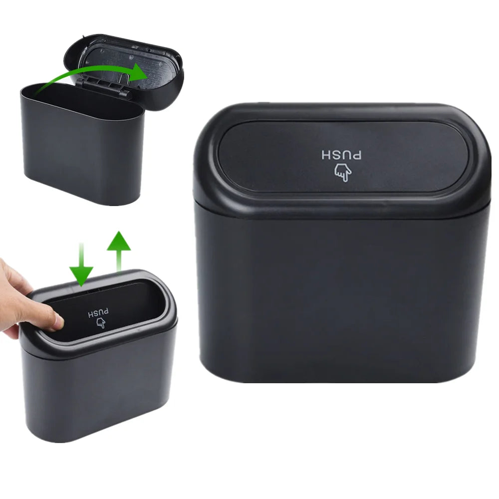 Mini poubelle portable noire avec couvercle rabattable pour voiture