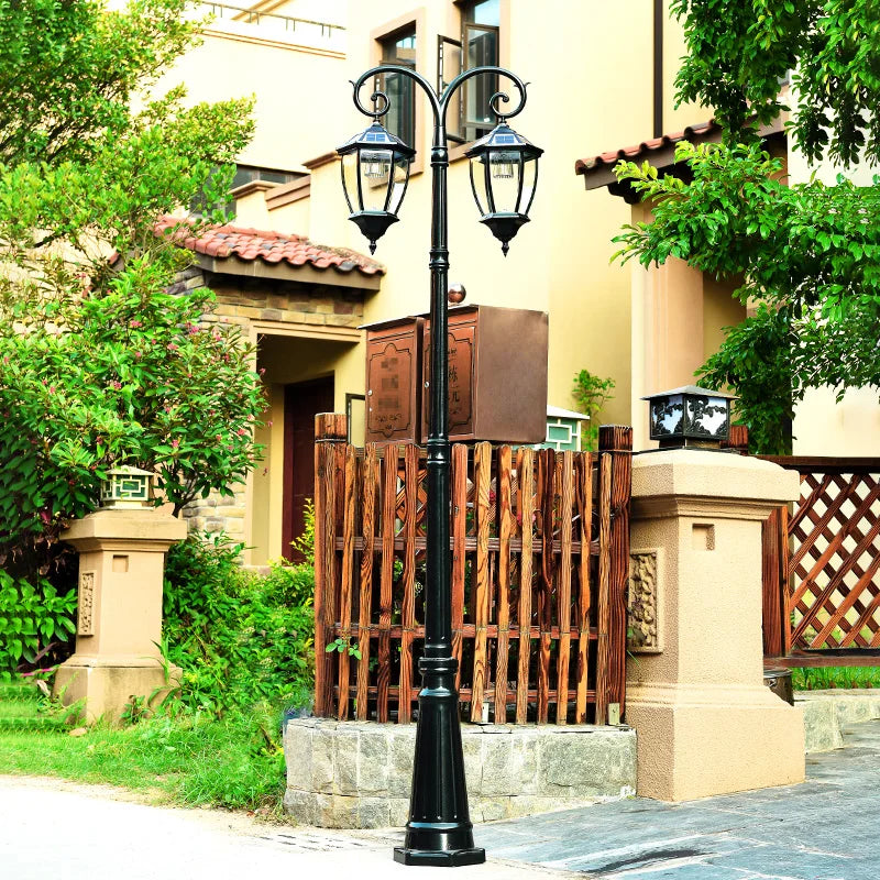 lampadaire extérieur deux lanternes led noir bronze classique éclairage solaire moderne télécommande