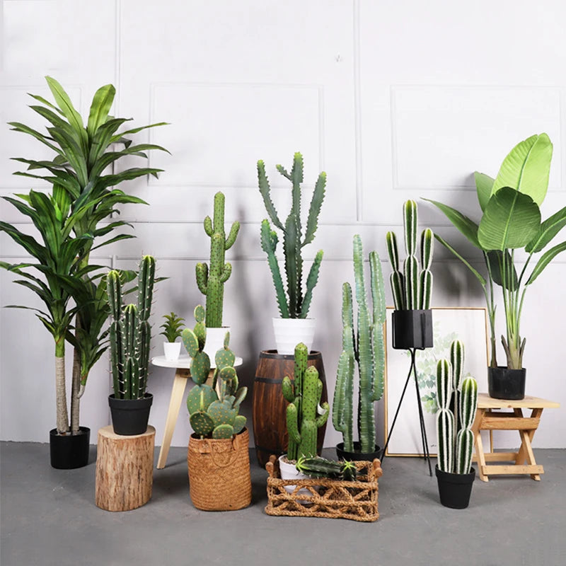 plantes artificielles vertes points dorés moderne décoration extérieure pot noir arrangement fleuri cactus succulente