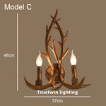 applique murale rustique blanc marron antilope branches naturelle ampoules led chambre salon