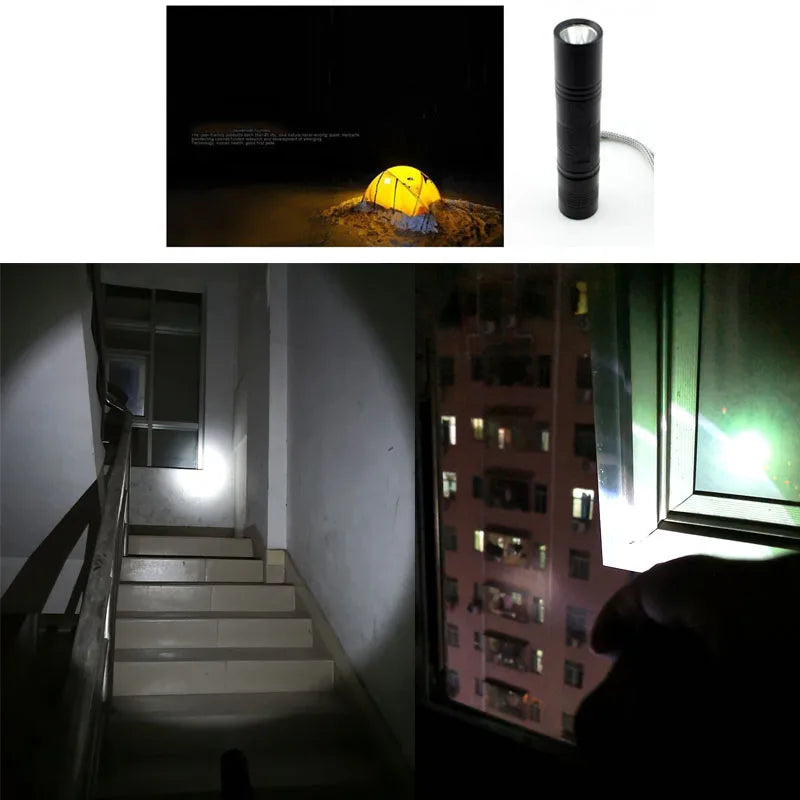 lampe torche led noire 18650 rechargeable anti dérapante cordelette moderne