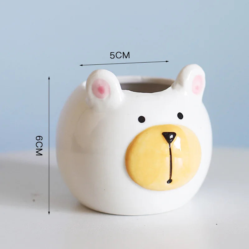 cache pot animaux cartoon cactus ours girafe renard chat fleur verte porcelain moderne