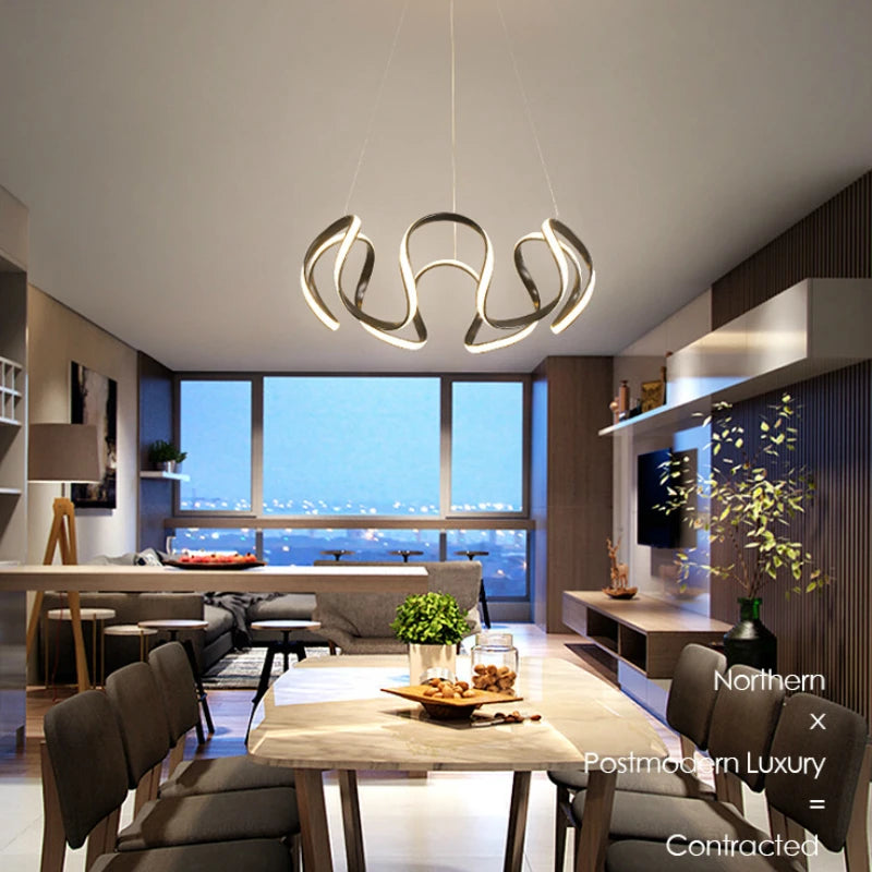 suspension lumineuse or blanc spirales élégante contemporaine plafonnier chaînes LED moderne