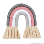 décoration murale arc ciel tissé franges boho chic marron beige bleu marine rose clair