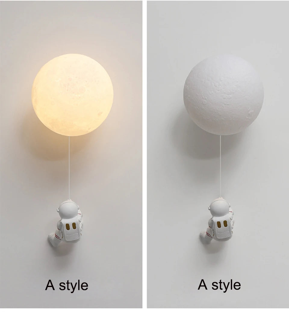 lampe murale moderne blanc gris astronaute lune éclairage chambre salon contemporain led fixé mur