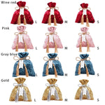 sac bonbons velours rouge rose bleu gris doré classique pompons ruban noué