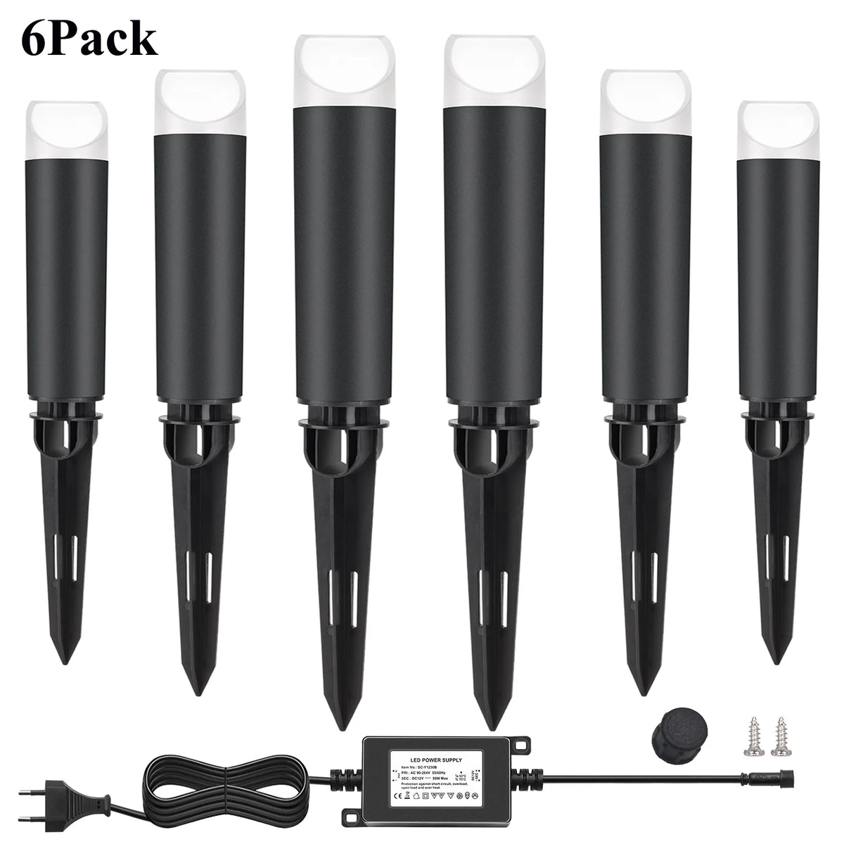 Lampes jardin LED 5W 12V IP65 moderne noires tringle fixations adaptateur câbles