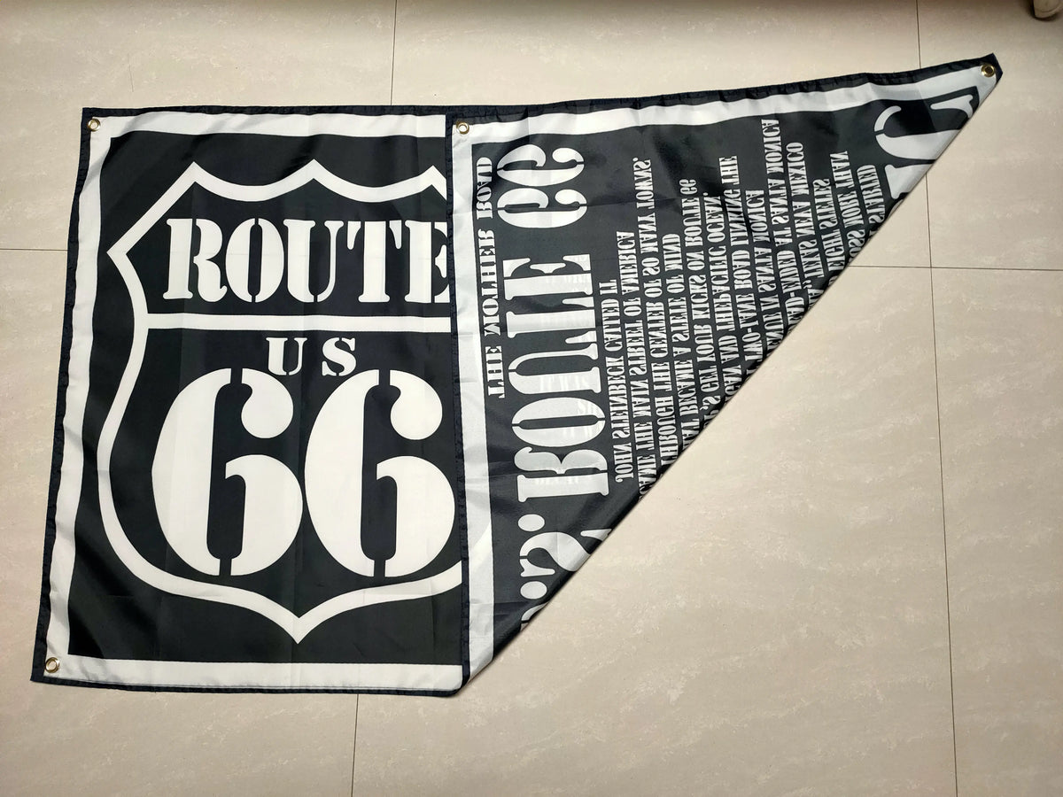 drapeau route 66 noir blanc polyester custom classique rétro décoration 120x180cm