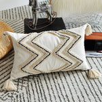 coussin carré boho blanc motif géométrique noir tassel brodé anti décubitus polyester