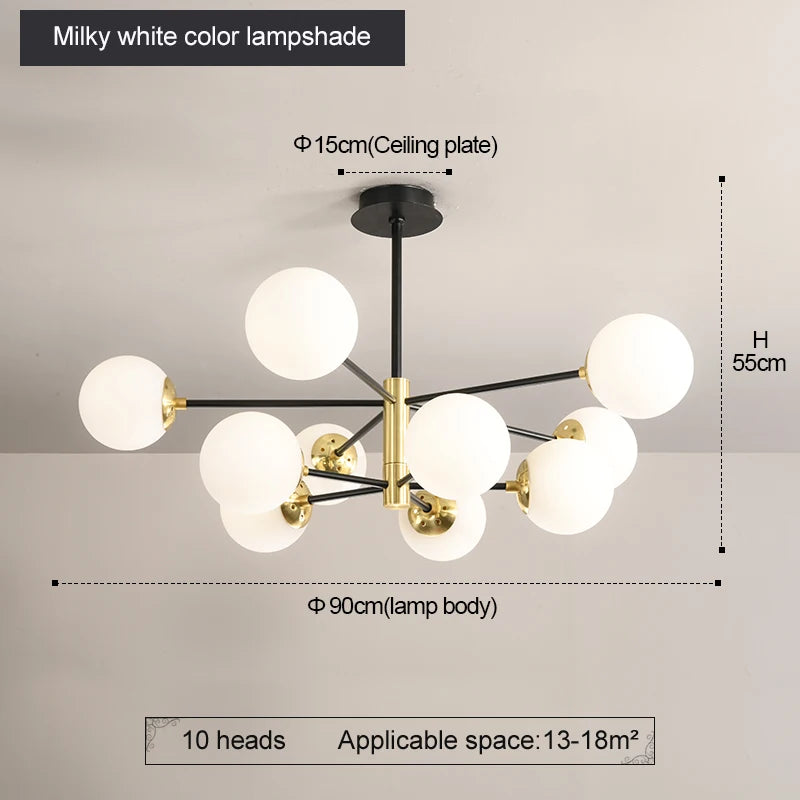 suspension lumineuse moderne boules sphériques translucides noir doré led echangement facile