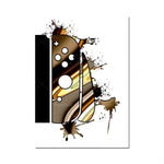 Cette image représente une manette de jeu stylisée avec des formes géométriques abstraites et des éclaboussures de couleurs vives, suggérant une expérience de jeu dynamique et engageante.