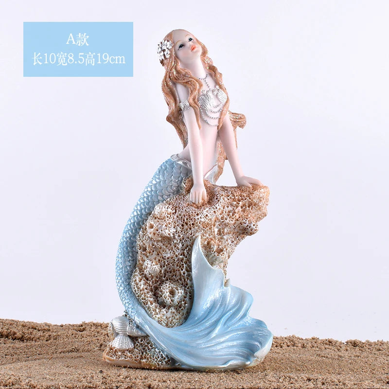 statue sirène résine bleu clair rose pâle coquillage mariage décoration intérieure fée méditerranéenne