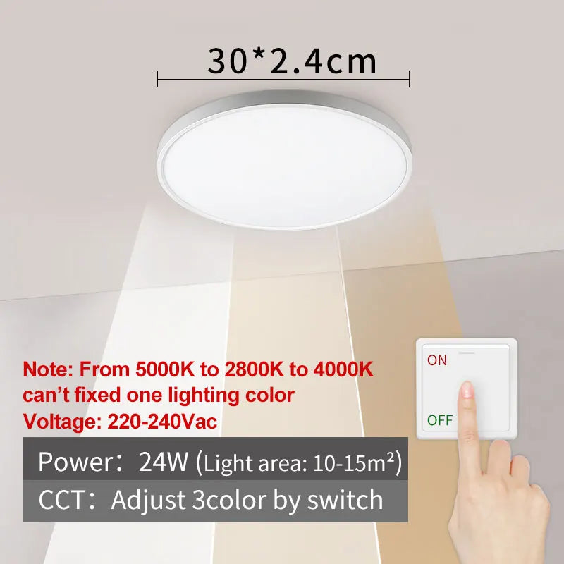 plafonnier led moderne blanc 220v 12w 18w 24w 32w 5000k 2000lm 30m²