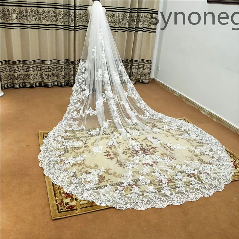 voile mariée cathédrale polyester blanc broderie florale translucide classique off white
