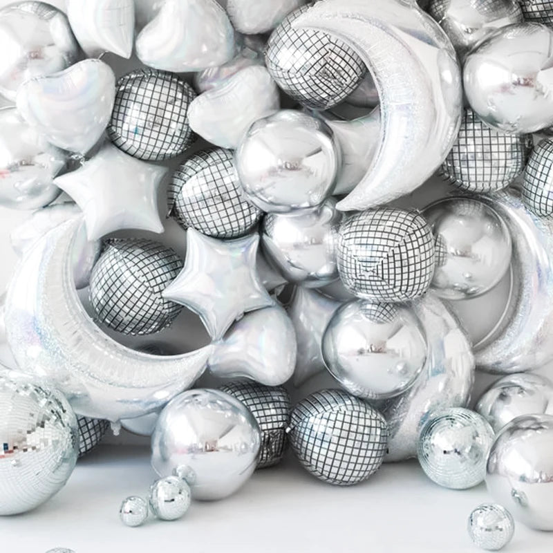 Ballon disco argenté métallique pour fête vintage