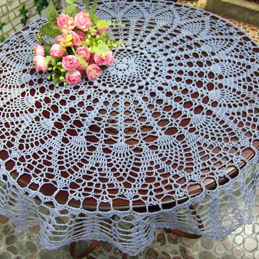 couvre table crocheté motif floral taille 70cm 80cm 90cm couleur beige clair noir traditionnel