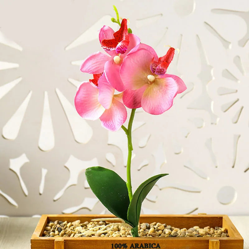 décoration intérieure orchidée artificielle violette blanche rose pot bois festive chambre