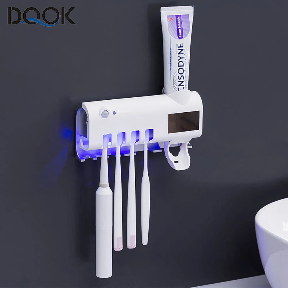 porte brosse dents stérilisation uv distribiteur dentifrice brosses dents moderne blanc adhésif solaire charge
