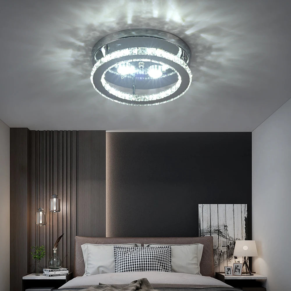 plafonnier led cristal moderne argenté luminaire salon cuisine décoratif élégant brillant transparent