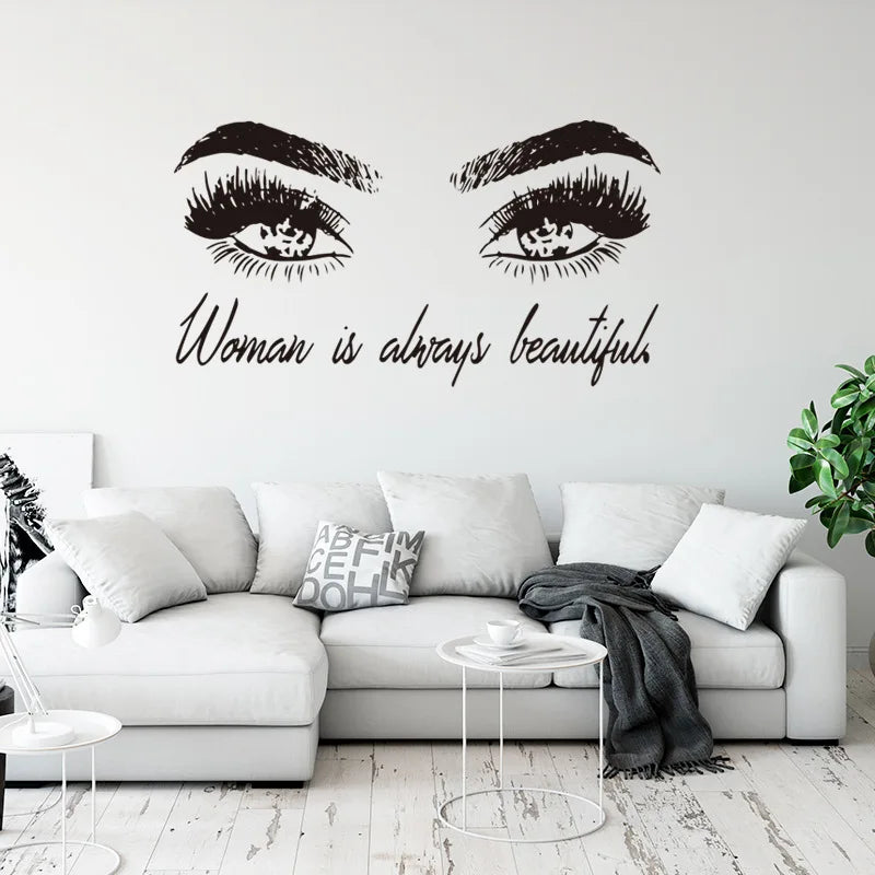 sticker mural yeux stylisés moderne adhésif noir beauté femme chambre salon décoration