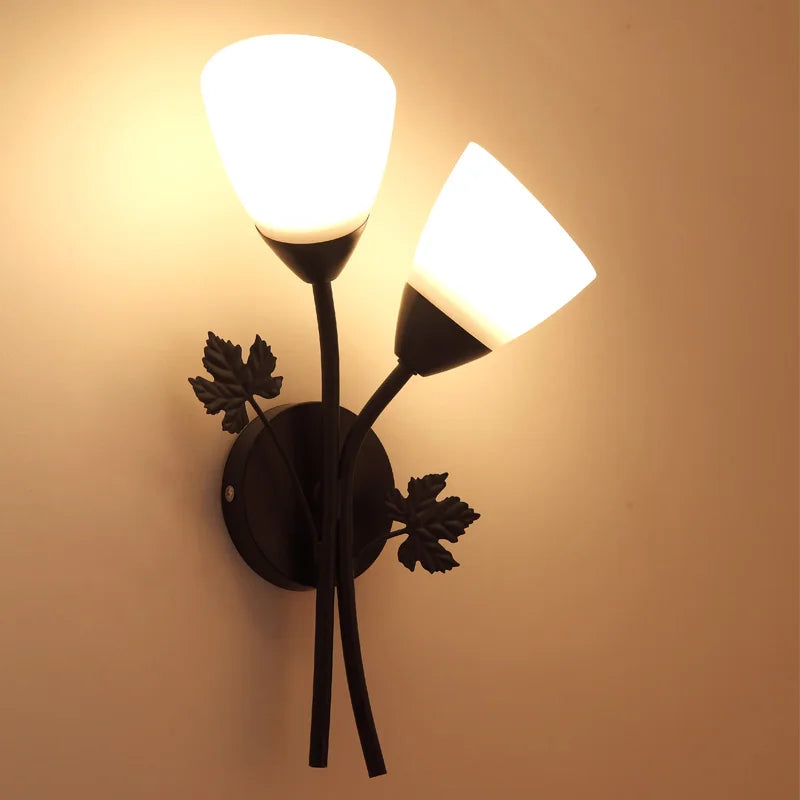 lampe murale deux têtes or feuilles décoratives abat jour opaque cuisine chambre coucher entrée