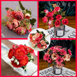 fleur artificielle rose thé soie bouquet rouge blanc décoration mariage maison jardin