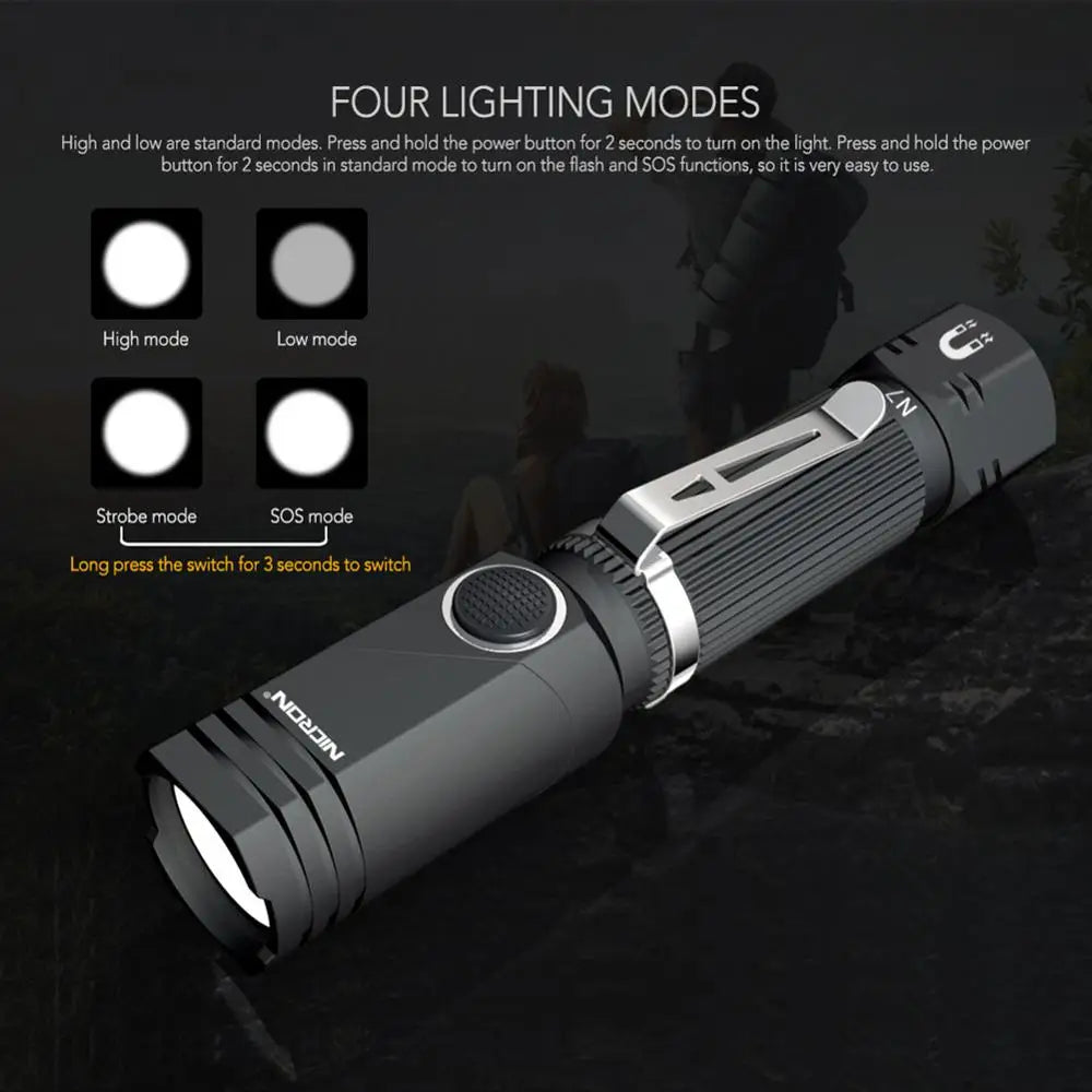 torche lampe poche led rechargeable 600 lumens aimant noir rayures moderne