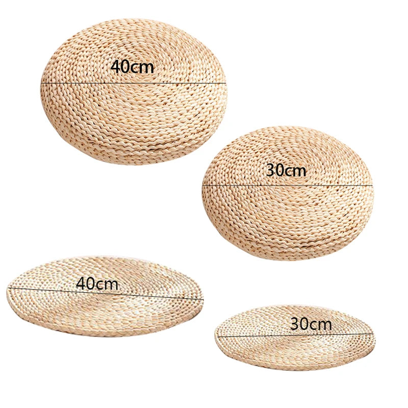 coussin sol rond tissé motifs circulaires paille souple opaque naturel 30cm 40cm