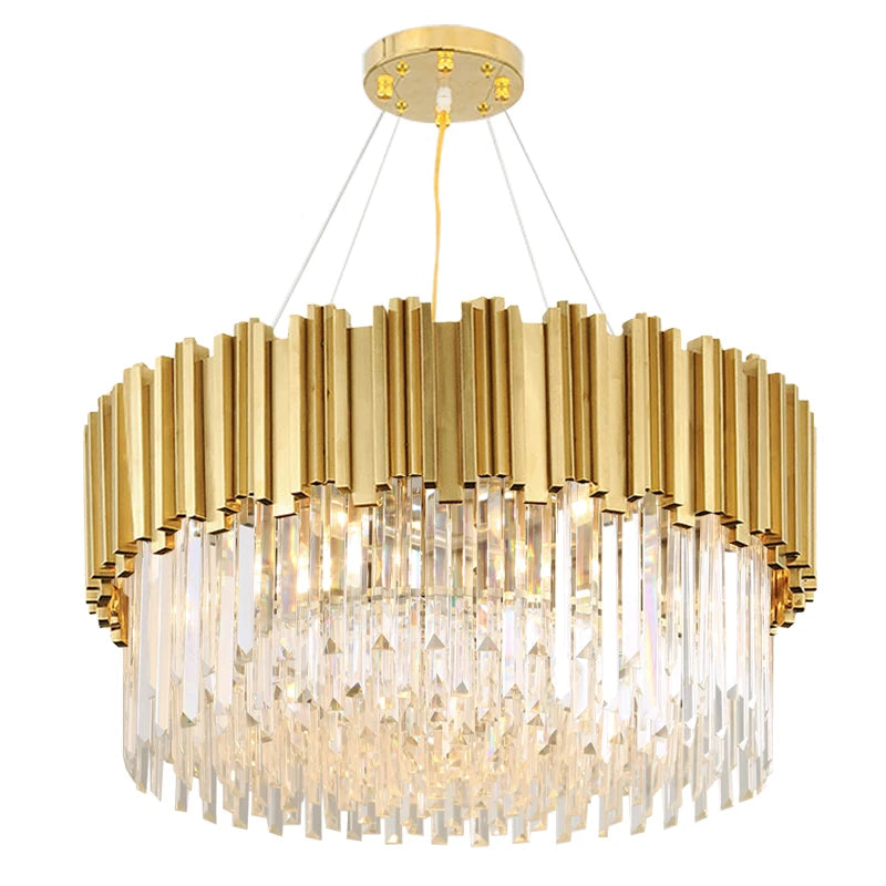 Suspension lumineuse moderne dorée pendants transparents barres rayonnantes salon élégant