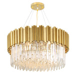 Suspension lumineuse moderne dorée pendants transparents barres rayonnantes salon élégant