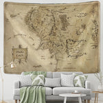 tapisserie vintage carte middle earth détails géographiques ornement clips beige brunclair