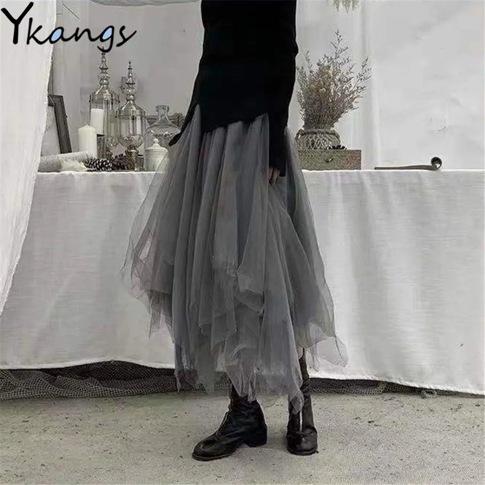 jupe tulle gris plissée fine élégante femme printemps opaques contemporaine mi mollet