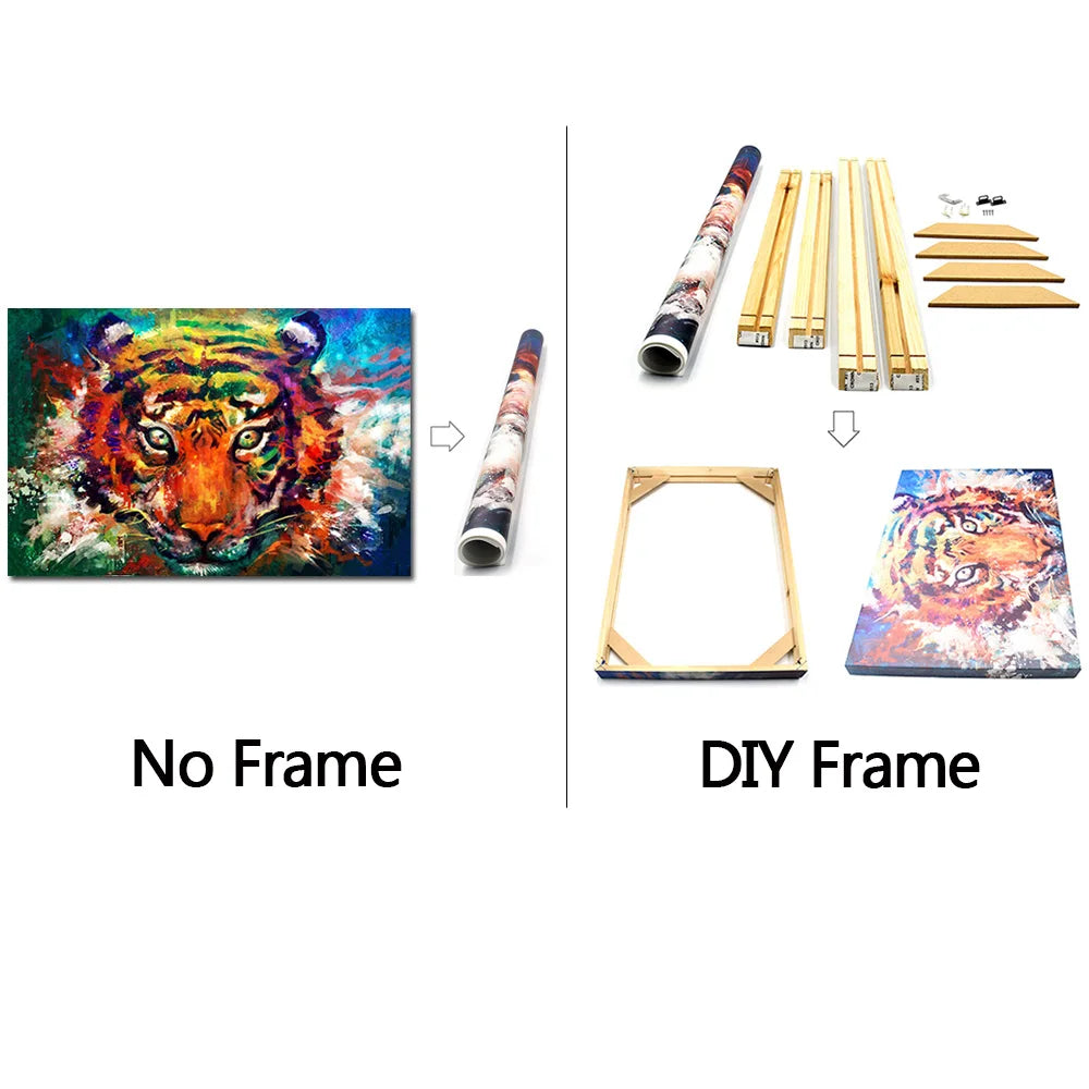 toile peinture abstraite moderne tigre multicolore personnalisable instructions assemblage