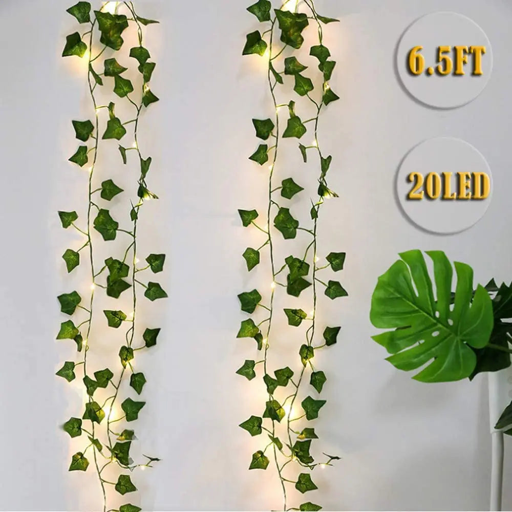 guirlande lumineuse feuilles vertes vigne artificielle bohème rustique extérieure LED accrochée festive jardin anniversaire