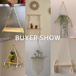 étagère murale suspendue macramé bois bois franges décoration boho chambre salon
