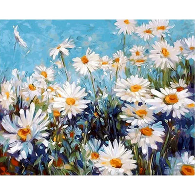 Tableau peinture par numéros fleurs blanches acrylique sur toile