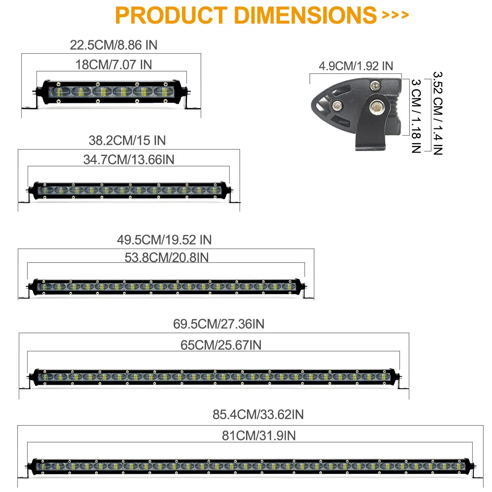 barre lumineuse led noire moderne 13 20 25 32 inches clips ip68 combo beam