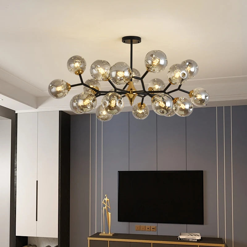 lustre led moderne sphères translucides noir doré bubble light semi encastrée(touches)