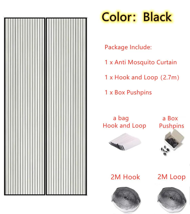 rideau porte magnétique noir blanc transparent moderne clips adhésif