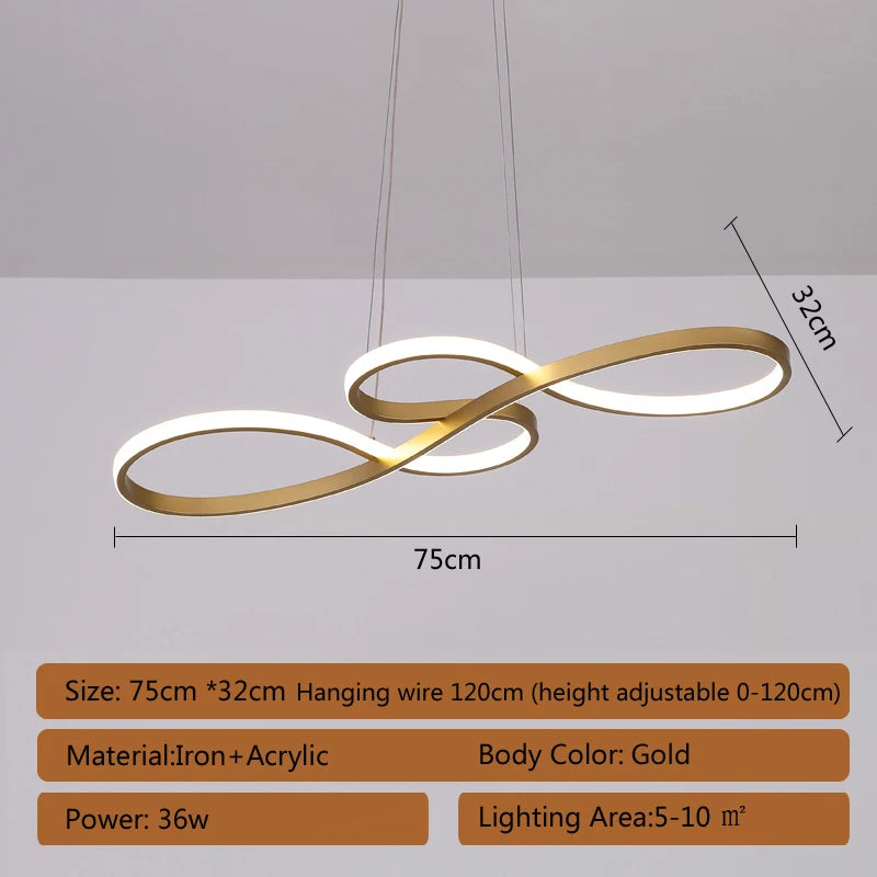 suspension lumineuse moderne infini noir blanc or 75cm 249lm led dimmable
