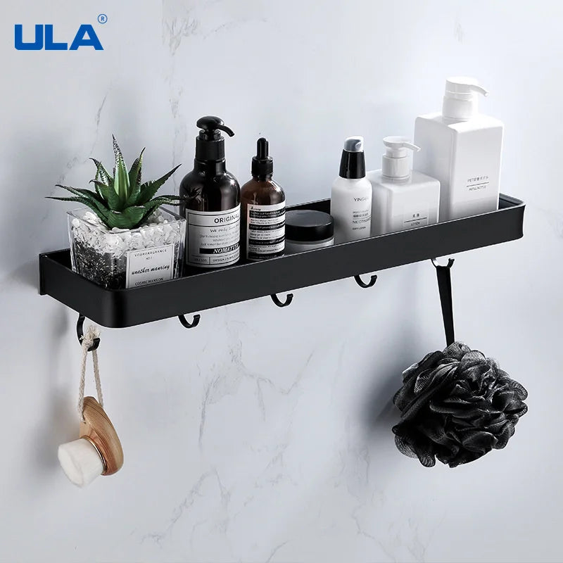 étagère salle bain double niveau murale alliage aluminium noir lisse moderne serviettes pots crèmes