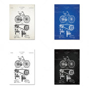impression toile coton brevet vélo 1890 beige bleu noir vintage texturée 30x40cm 40x50cm 50x70cm
